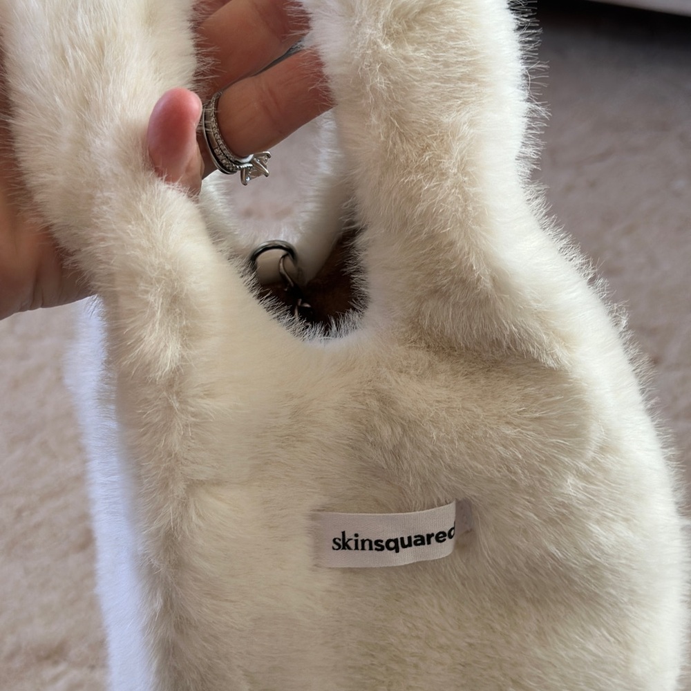 Skinsquared Cream Faux Fur Handbag